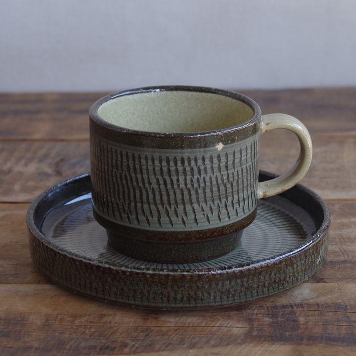 波佐見焼 コーヒーカップ ソーサー Folk Design 陶器 土もの 青釉打ち