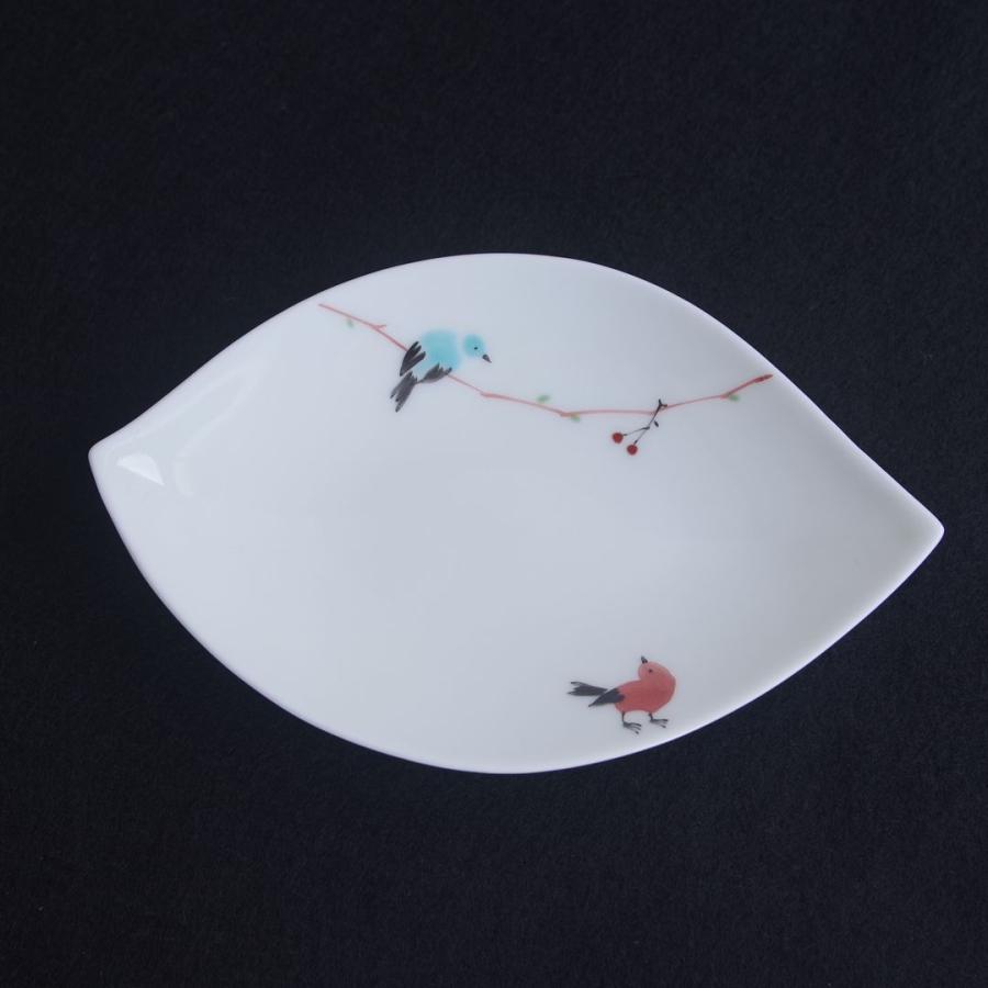波佐見焼 陶房青 つぐみ 鳥 木の葉皿 和菓子 茶菓子 お皿 プレート
