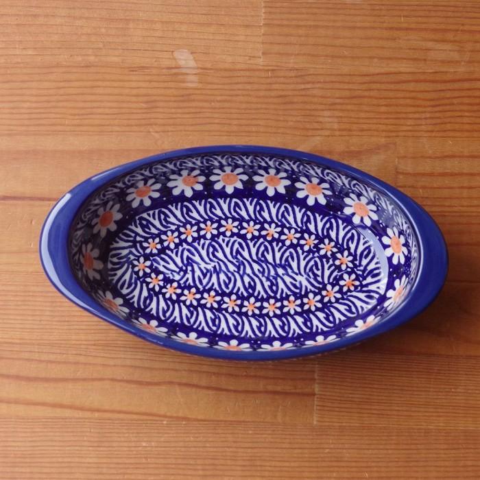 ポーランド食器 ポーリッシュポタリー グラタン皿 持ち手付き オーバルボウル ネイビー 白 マーガレット 花柄 ガーベラ P149-ALC5_7