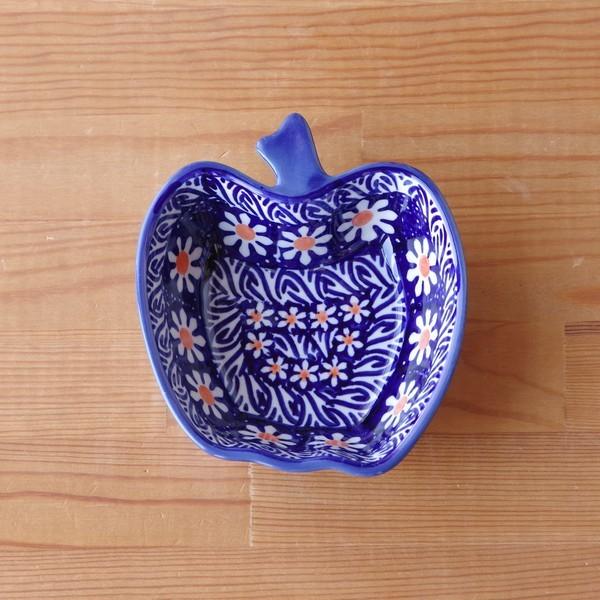 ポーランド 陶器 食器 ポーリッシュポタリー ボウル アップル りんご型 小鉢 マーガレット 花柄 ネイビー M99-ALC5｜flohmarkt