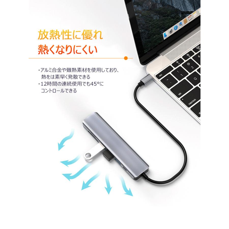 type-c typec ハブ 7in1 HDMI 4K USB3.0 PD87w対応 SD microSDカードリーダー USB変換アダプター MacBook ノートパソコン ノートPC surface iPad｜flora-s｜06