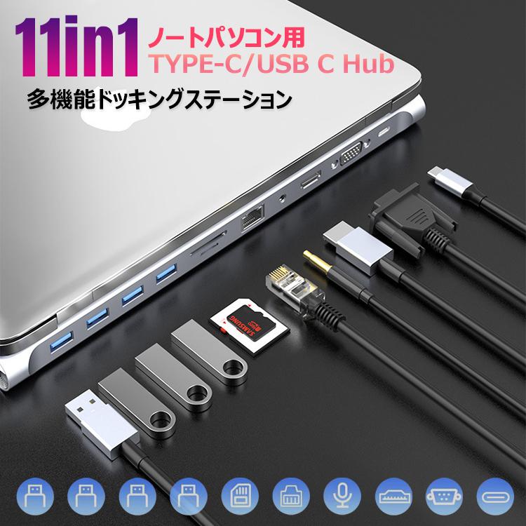 ドッキングステーション USB Type-C 11in1 LAN RJ45 3ポート 5Gbps