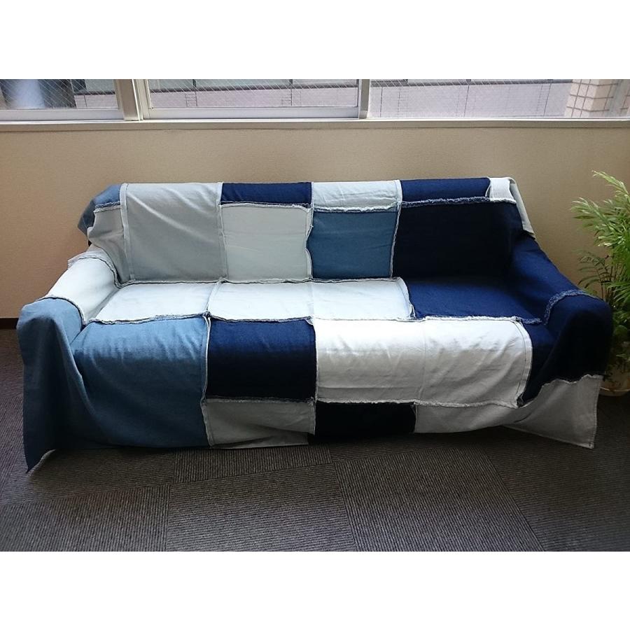 激安通販 Cloth Huana Japan Goods 190cm 190cm パッチワーク１ パッチワーク デニム マルチカバー ソファカバー