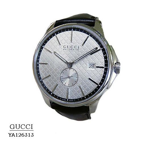グッチ Gucci Ya シルバー文字盤 自動巻き 黒革ベルト メンズ Ya フローレジャパン 通販 Yahoo ショッピング