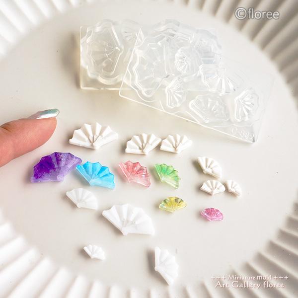 Miniature Parts　扇子両面型（6サイズ） シリコンモールド ミニチュア　和の型 　粘土型 樹脂粘土　LEDレジン フローレ floree 日本製 | floree | 02