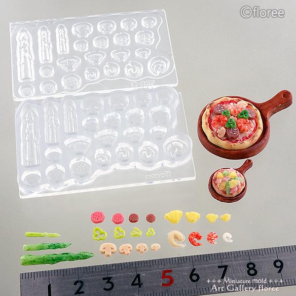 Miniature food ビザ具材（野菜・エビ・サラミ・パイン) シリコンモールド ミニチュアフード型  レジン 樹脂粘土 アートギャラリーフローレ粘土型 | floree | 01
