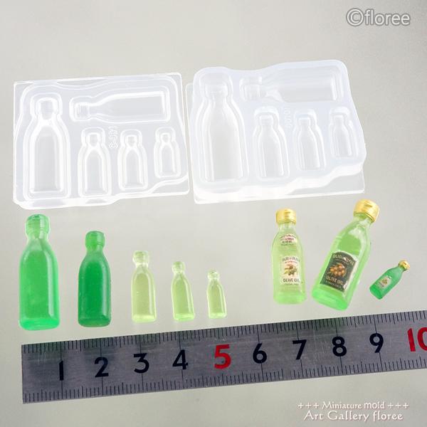 Miniature kitchen オイルボトル両面型シリコンモールド ミニチュア食器　樹脂粘土　レジン　アートギャラリーフローレ粘土型　ミニチュアボトル　容器型 | floree | 01