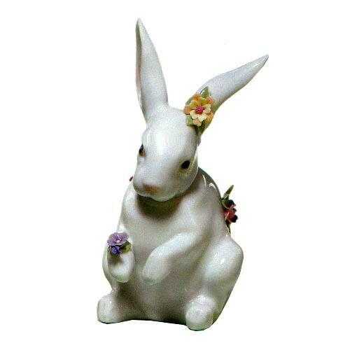 リヤドロ花飾りの白兎 6100 リヤドロ動物 リヤドロうさぎ リヤドロ花 