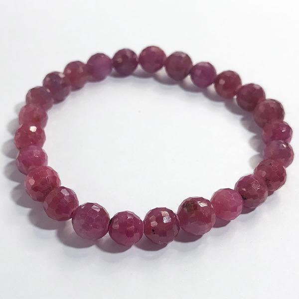 【着後レビューで 送料無料】 ルビー Ruby ruby 内径約17cm 約7-7.5mm玉 カット玉ブレスレット ビーズ、ガラス