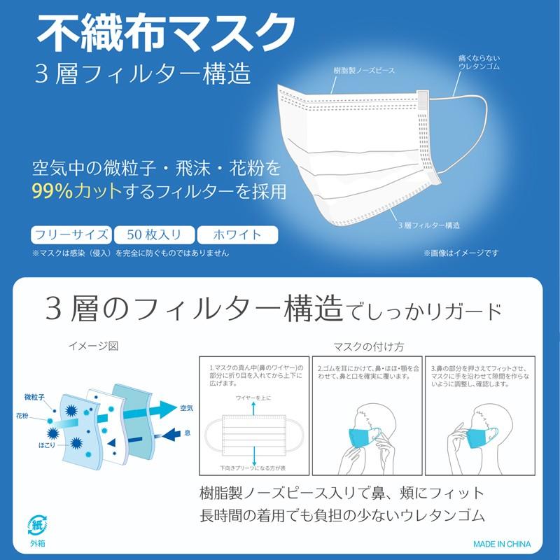 不織布 マスク　５０枚入り　箱付き　フリーサイズ　国内配送　３営業日前後で出荷 / ランドセル ラッピング お店 フロロ｜floro｜02