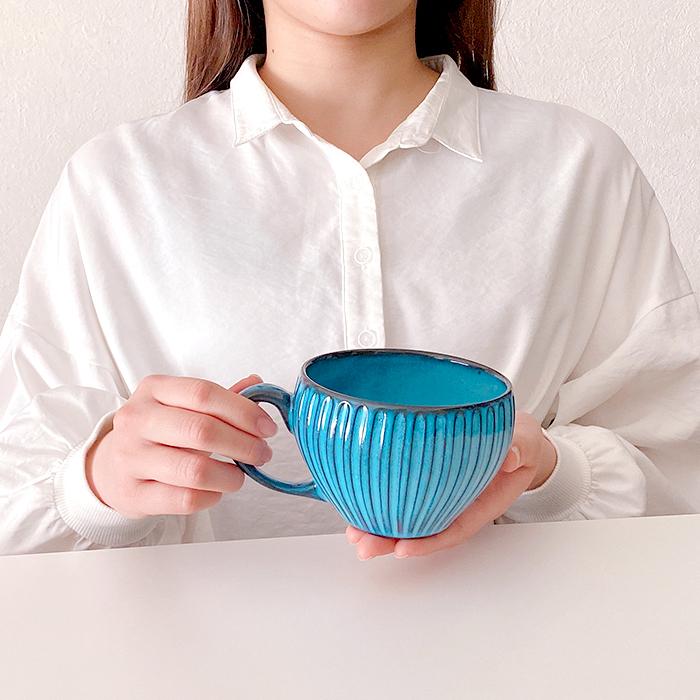 【波佐見焼】浜陶 BLUE彫　スープマグ　カフェオレマグ ラテマグ 陶器 しのぎ彫　｜flow-lifes-shop｜05