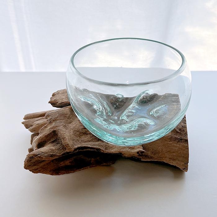 CRAFT GLASS WOOD 流木ガラスオブジェ 01 ハンドメイドガラス1点もの 