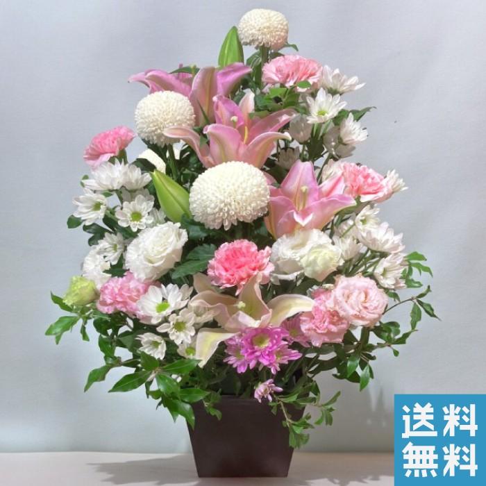 お供え 花 アレンジメント 大きい ボリューム お盆 花かご 白 49