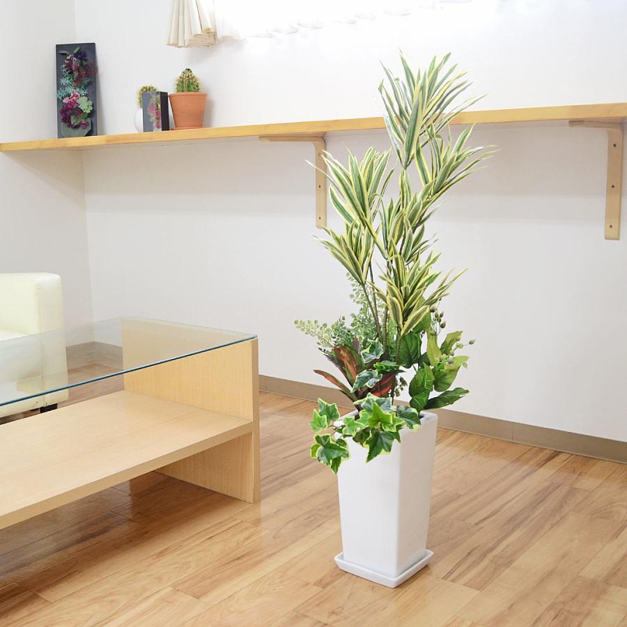 人工観葉植物 寄せ植え(ドラセナ・ソングオブインディア) 陶器鉢