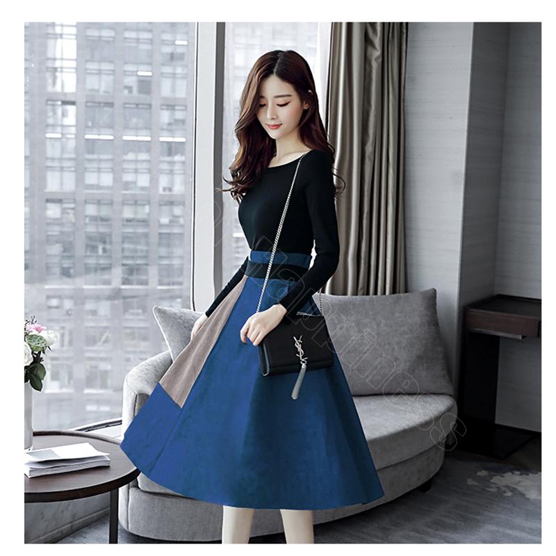 ツーピース夏秋ワンピース風セットアップ仕事用ol長袖フォーマルドレス通勤服通学 スカートtシャツ秋2点セットセットアップｖネックミディアム丈膝丈無地 Flower Nsq06 Flower Happiness 通販 Yahoo ショッピング