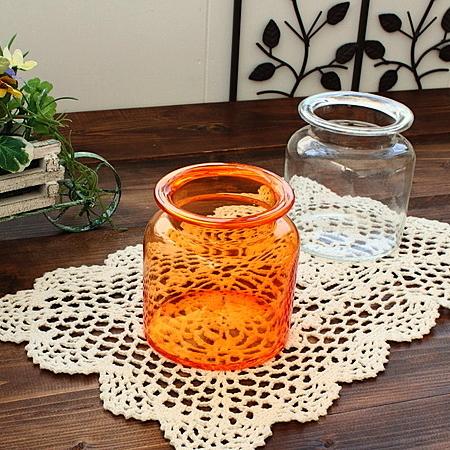 オレンジ ガラス瓶(洋食器 ガラス 瓶 収納 ボトル 容器 花瓶 お洒落