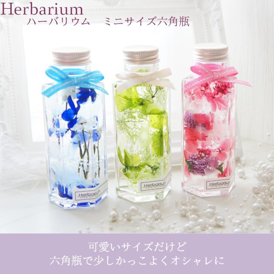 小さいサイズのハーバリウム 六角瓶 全3色(青 緑 ピンク) / 誕生日 