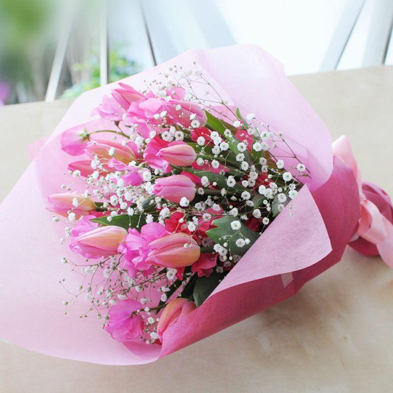 フラワーバレンタイン プレゼント 愛妻の日 ホワイトデー 卒業 合格 入学 送別 退職   誕生日 プレゼント チューリップ 花束  お祝い 春の花束 Mサイズ | エーデルワイス花の贈り物 | 03