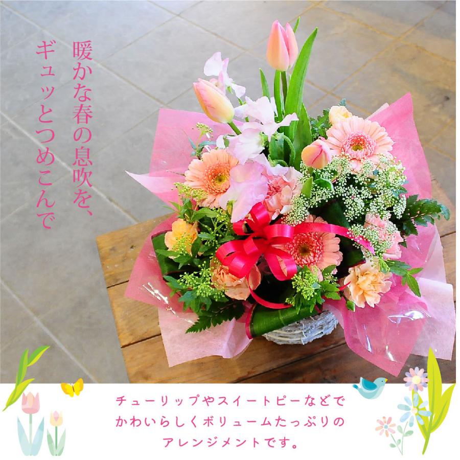 チューリップ フラワーアレンジメント ギフト 生花 誕生日 合格 入学 卒業式 卒園 お祝い スプリングミックスM | エーデルワイス花の贈り物 | 01