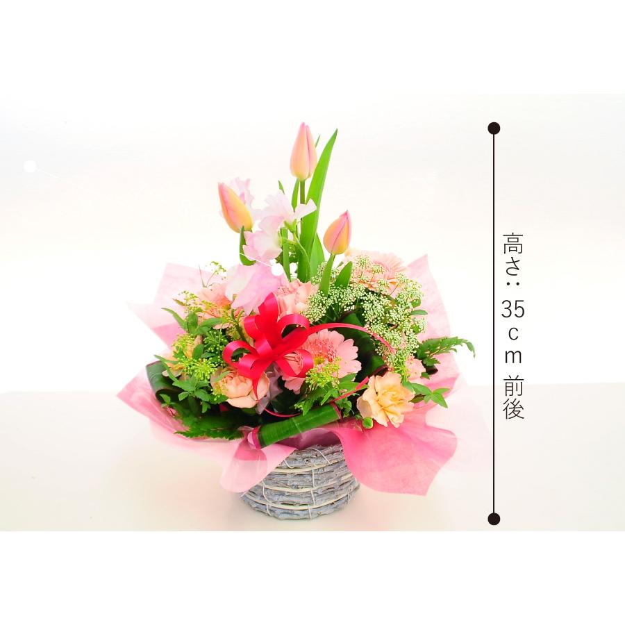 チューリップ フラワーアレンジメント ギフト 生花 誕生日 合格 入学 卒業式 卒園 お祝い スプリングミックスM | エーデルワイス花の贈り物 | 02