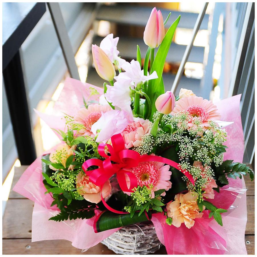 チューリップ フラワーアレンジメント ギフト 生花 誕生日 合格 入学 卒業式 卒園 お祝い スプリングミックスM | エーデルワイス花の贈り物 | 06