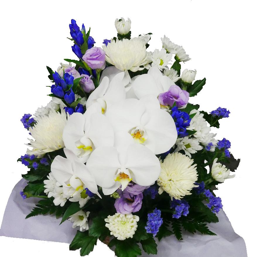 お供え 供花 仏壇 フラワーアレンジメント  生花  一周忌 命日 三回忌 四十九日 法事 法要 蘭のお供え花アレンジメント M | エーデルワイス花の贈り物 | 06