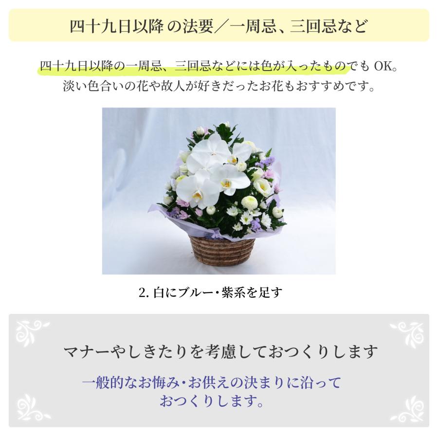 お供え 供花 仏壇 フラワーアレンジメント  生花 一周忌 命日 三回忌 四十九日 法事 法要 蘭のお供え花アレンジメント M | エーデルワイス花の贈り物 | 09
