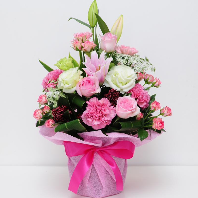バラのアレンジ&エーデルワイスのアレンジ エーデルワイス花の贈り物 誕生日 プレゼント 花 ギフト バラ ばら