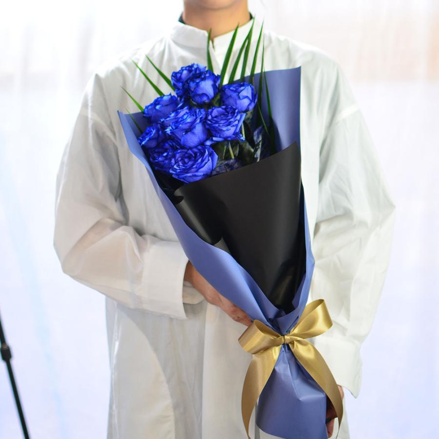 ソープフラワー薔薇 お誕生日 ・記念日 花束青10本黒8本(王冠付きます) エーデルワイス花の贈り物 花 ギフト 誕生日 フラワーギフト 記念日