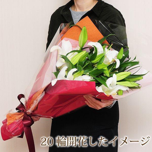 母の日 誕生日 花 プレゼント 誕生日 カサブランカ 花束 ユリ 白い百合の花束 お悔やみ お供え 花 ユリ ゆり 豪華大輪 白いユリ カサブランカの花束｜flower｜02