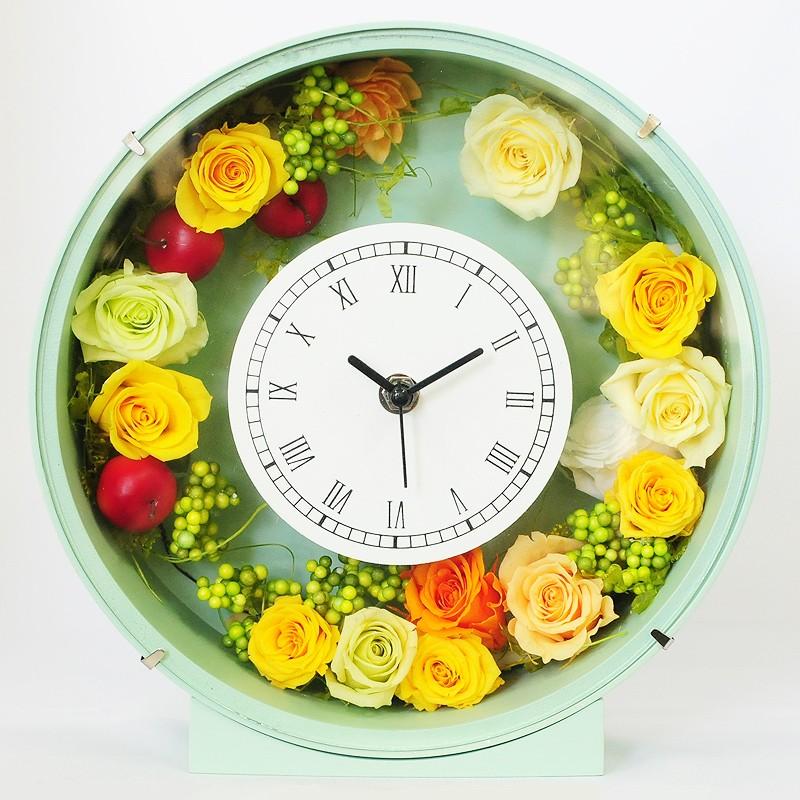 枯れない花 ギフト 花時計 ナチュラルグリーン 円形 プリザーブドフラワー 誕生日 記念日 贈り物 花 枯れない | エーデルワイス花の贈り物 | 01
