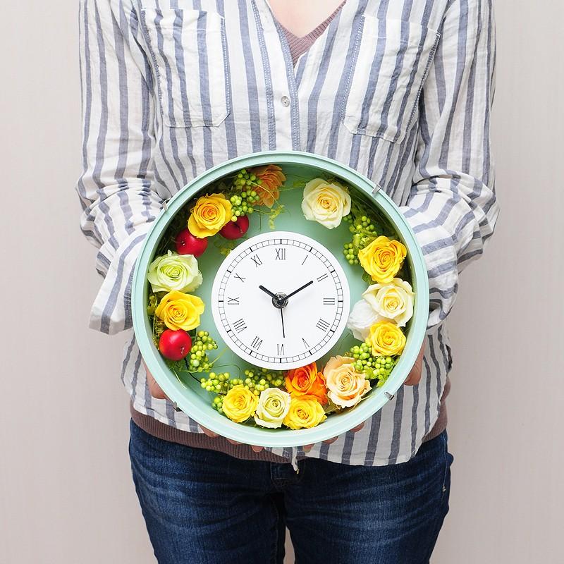 枯れない花 ギフト 花時計 ナチュラルグリーン 円形 プリザーブドフラワー 誕生日 記念日 贈り物 花 枯れない | エーデルワイス花の贈り物 | 02