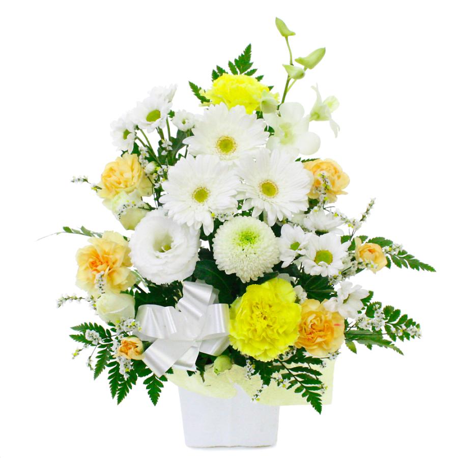 1077円 値引 お供え お悔やみの献花 おまかせ 仏花 供花 法要 枕花 お盆 喪中見舞い お任せスタンダード白黄オレンジ系