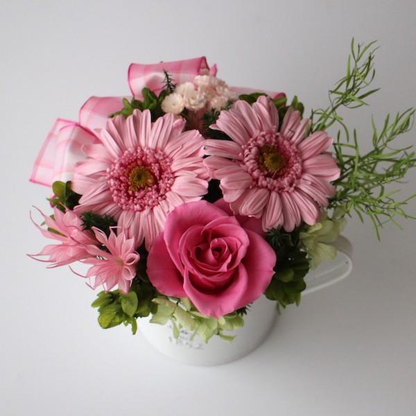 プリザーブドフラワー 【ガーベラとバラブリキポットアレンジ☆ピンク