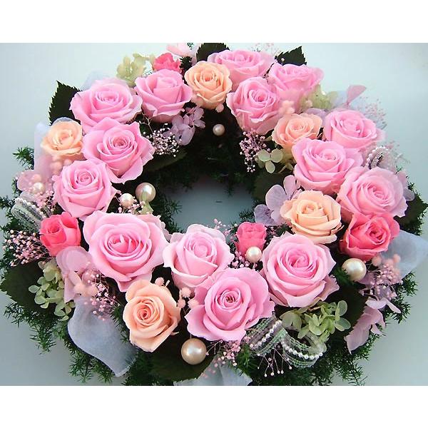 豪華【華やぎのピンクローズリース】32cm プリザーブドフラワー  