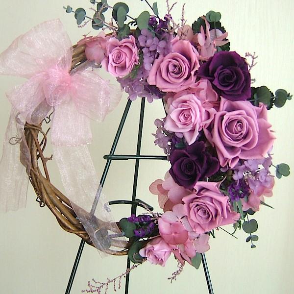 パープルピンクとユーカリリース】プリザーブドフラワーリース ギフト