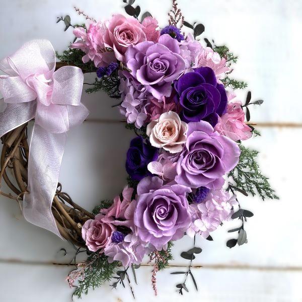 パープルピンクとユーカリリース】プリザーブドフラワーリース ギフト