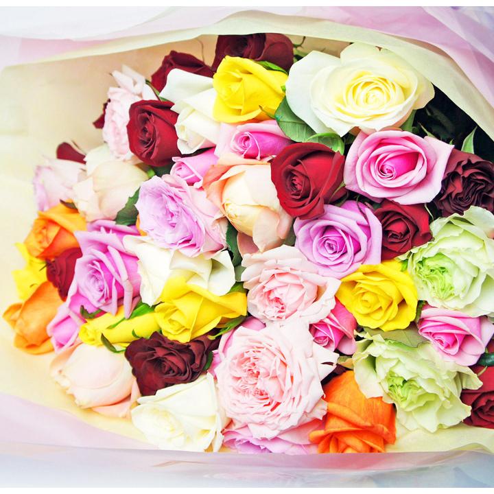 FLORAISON（フロレゾン） カラフルなバラの花束 40本 薔薇 誕生日 結婚