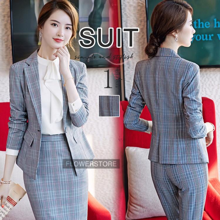 スーツ レディース ビジネス リクルートスーツ ジャケット フォーマル Ol チェック柄 通勤 事務服 制服 入社 宴会 二次会 エレガント トレンド 上品 高級感 Fire9 Flowerstore 通販 Yahoo ショッピング