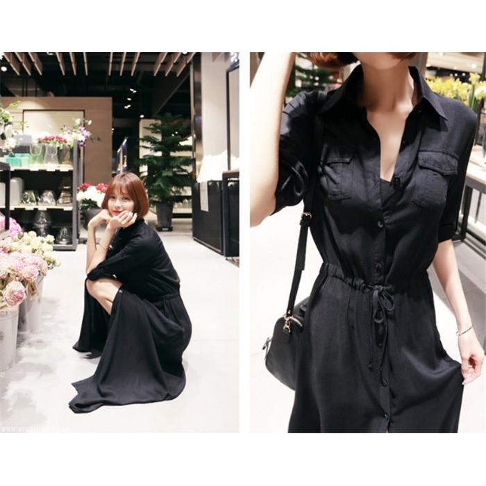 マキシワンピース レディース ワンピース シャツワンピース マキシ丈ワンピース 黒 春新作 ロングワンピース Fjqz002 Flowerstore 通販 Yahoo ショッピング
