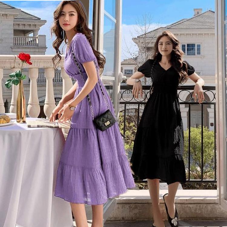 ワンピース レディース マキシワンピース 夏 半袖 ワンピース vネック シャツワンピ 韓国風 ロング丈 着痩せ オシャレ スリーブ リネン シャツロング :flower075:flowerstore 通販 膝丈ワンピース ミモレ丈ワンピース 紫 半袖 新品未使用 韓国 春夏