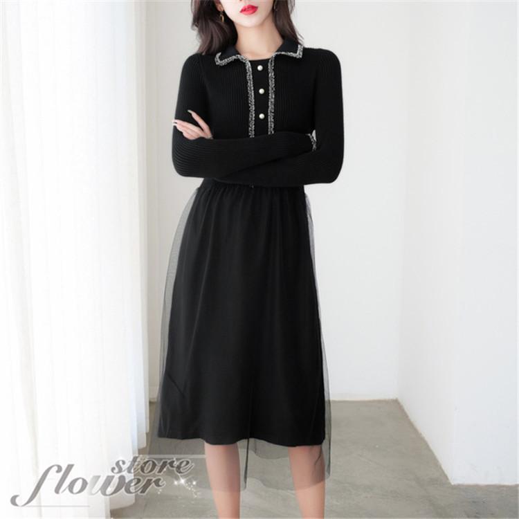 ニットワンピース 秋 ロング丈 ワンピース レデース 長袖 ニット レース 切り替え Aライン お洒落 無地 上品 ママワンピース 通勤 Ol 30代 40代 Hhno380 Flowerstore 通販 Yahoo ショッピング