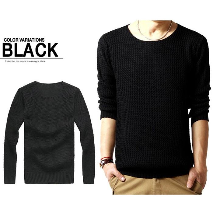 21人気の ニット メンズ 長袖 クルーネック セーター 無地 シンプル 薄手 カジュアル キレイめ トップス ロング お兄系 プレゼント 17新作 秋冬春服 Fire Studio33 Black
