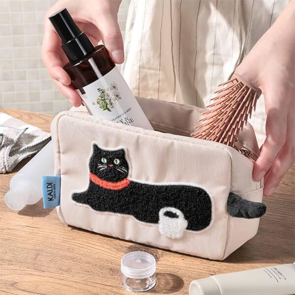 カルディ KALDI もこもこ刺繍ポーチ 【 ポーチ本体 】 にゃんこ 猫