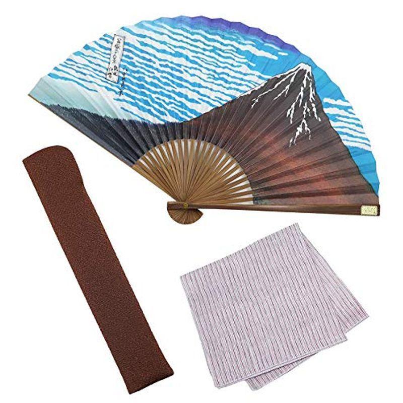 扇子 男性 おしゃれ コットン セット ハンカチ無料 マジック扇子 メンズ 扇子袋 男性用 箱入り 赤富士 長生堂オリジナル アウトレット品 マジック 扇子