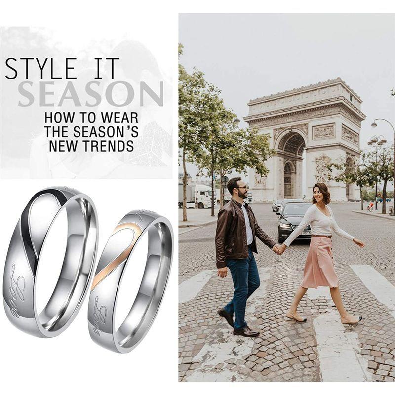 JewelryWe ジュエリー ファッション アクセサリー レディース リング, セットカップル指輪, ハート型, 婚約, 結婚, ステンレ|flvffymene|04