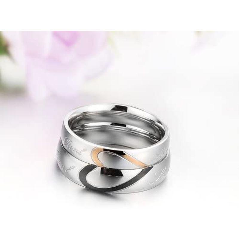 JewelryWe ジュエリー ファッション アクセサリー レディース リング, セットカップル指輪, ハート型, 婚約, 結婚, ステンレ|flvffymene|05