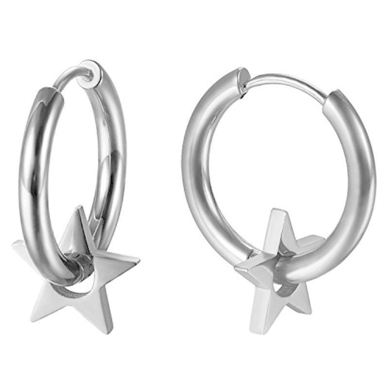 Jewelrywe フープピアス イヤリングメンズ シ シンプル ステンレス ボディピアス レディース 両耳 星ペンダント 片耳 軟骨ピアス 代引可 星ペンダント