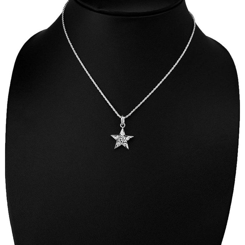 一部予約販売 レイラニ ハワイアンジュエリー ロープチェーン5 925 シルバー メンズ ネックレス ホヌ 海亀 スクロール彫りペンダント 星 スター メンズアクセサリー
