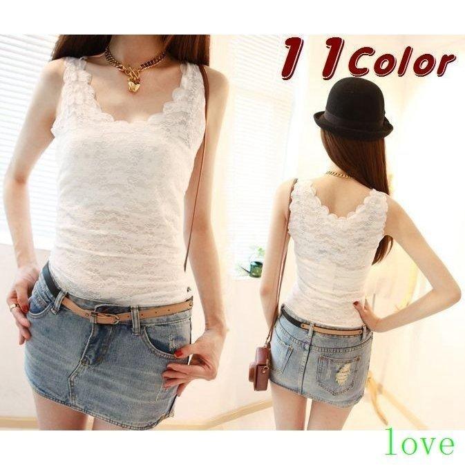 ノースリーブタンクトップトップスカットソー総レース重ね着二重上品きれいめおしゃれレディース